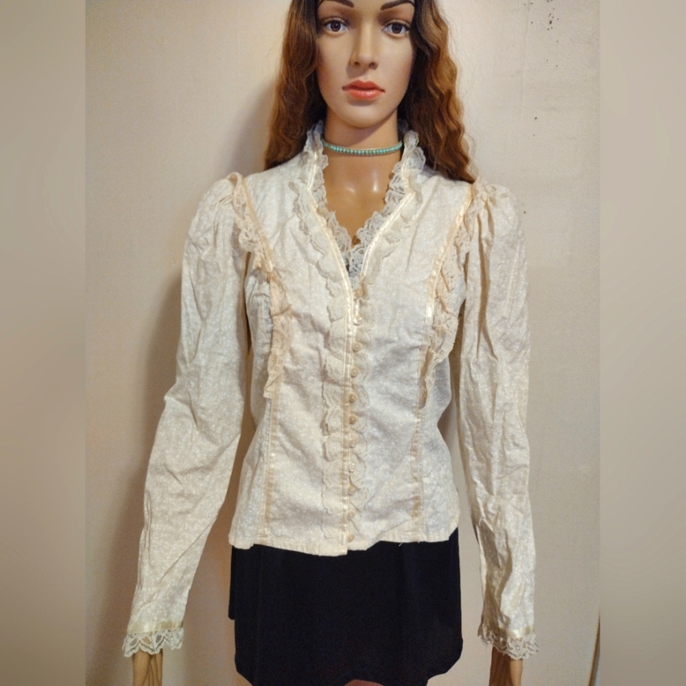 Gunne Sax Vintage Puff Sleeve Lace Blouse size 13